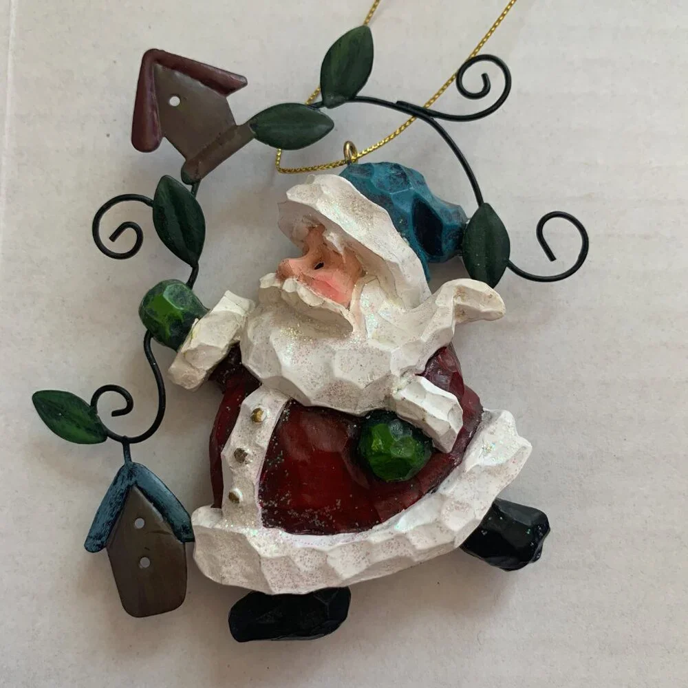 Share Costco Whimsical Santa Claus Christmas Ornaments Lot Of 3 Resin Wire Stars